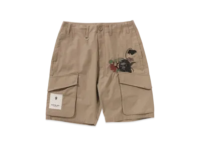 A BATHING APE Bape Black Cross Stitched Army Shorts "Beige"