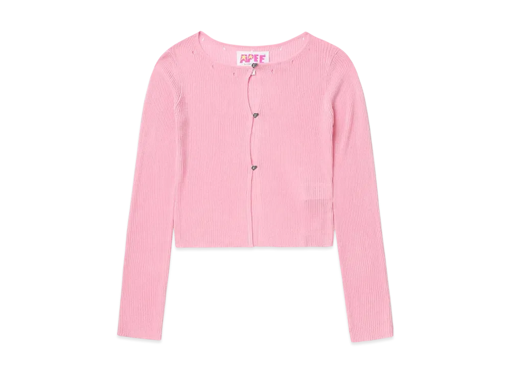 A BATHING APE Button Front Distressed Cardigan "Pink"