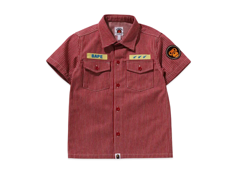 A BATHING APE Hickory Baby Milo Patch SS Shirt "Red"