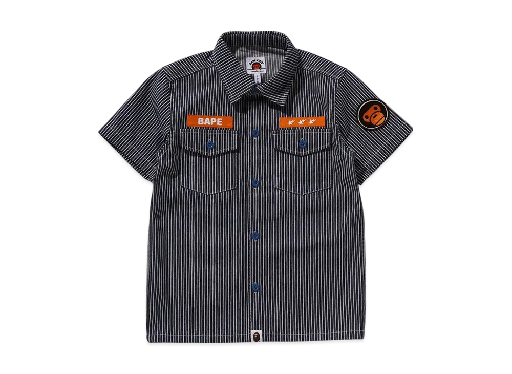 A BATHING APE Hickory Baby Milo Patch SS Shirt "Navy"