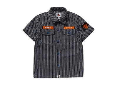 A BATHING APE Hickory Baby Milo Patch SS Shirt "Navy"