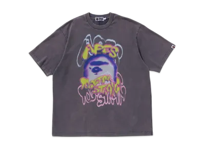 A BATHING APE Heavy Washed Logo Relaxed Fit Tee "Charcoal"