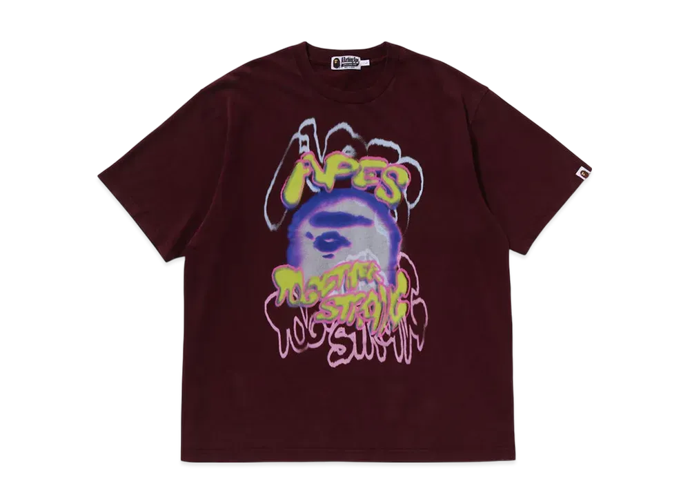 A BATHING APE Heavy Washed Logo Relaxed Fit Tee "Burgundy"