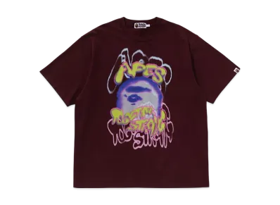 A BATHING APE Heavy Washed Logo Relaxed Fit Tee "Burgundy"