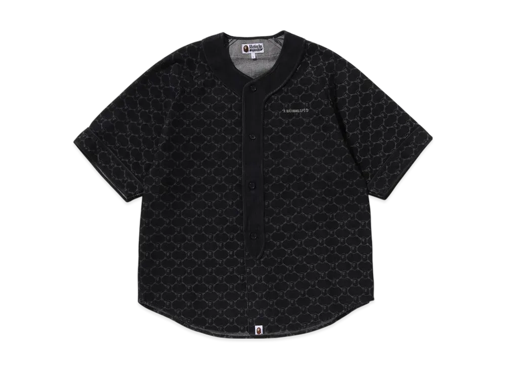 A BATHING APE College Monogram Baseball Ss Denim Shirt "Black"