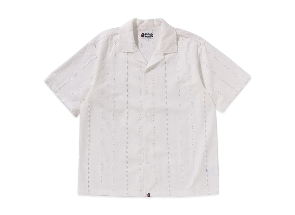 A BATHING APE Embroidery Open Collar Ss Shirt "Ivory"
