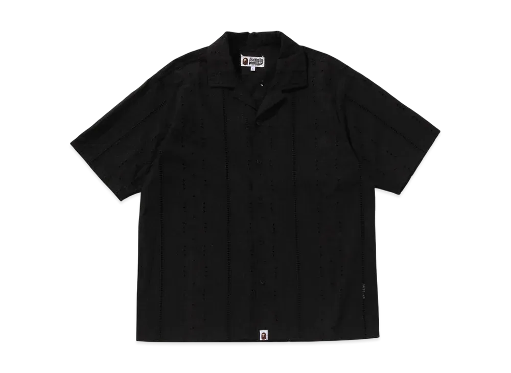 A BATHING APE Embroidery Open Collar Ss Shirt "Black"
