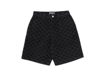 A BATHING APE College Monogram Relaxed Fit 13OZ Denim Shorts "Black"