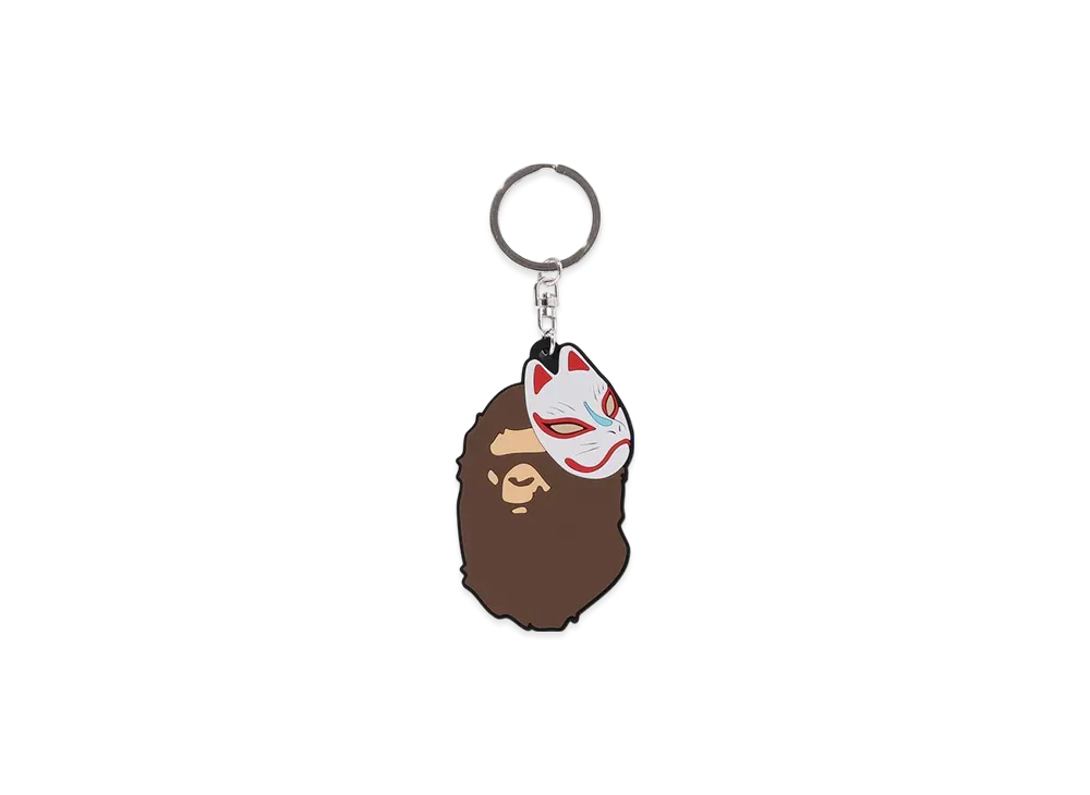 A BATHING APE Japanese Fox Mask Rubber Keychain "Brown"