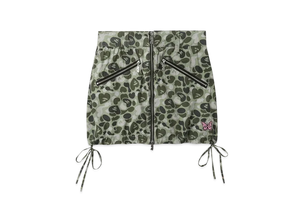A BATHING APE Front Zip Balloon Mini Skirt "Green"