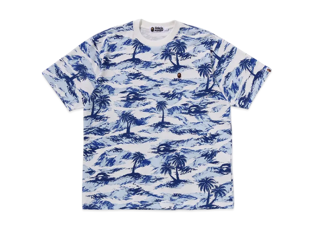 A BATHING APE Palm Tree Camo One Point Relaxed Fit Tee "Blue"