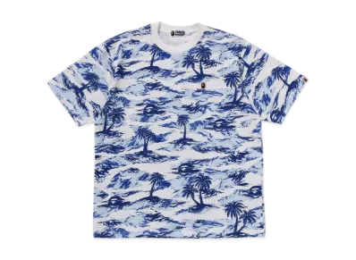 A BATHING APE Palm Tree Camo One Point Relaxed Fit Tee "Blue"