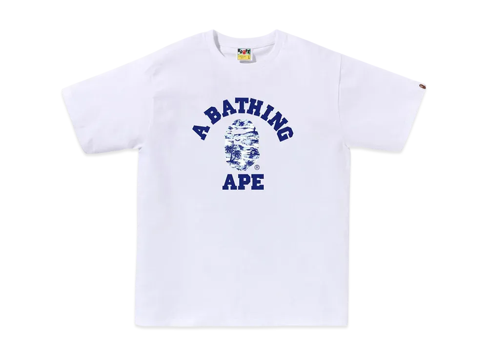 A BATHING APE Palm Tree Camo College Tee "White/Blue"