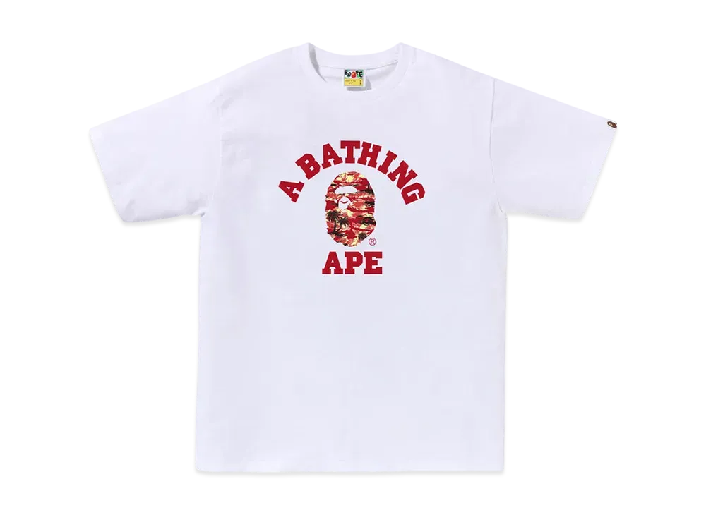 A BATHING APE Palm Tree Camo College Tee "White/Red"