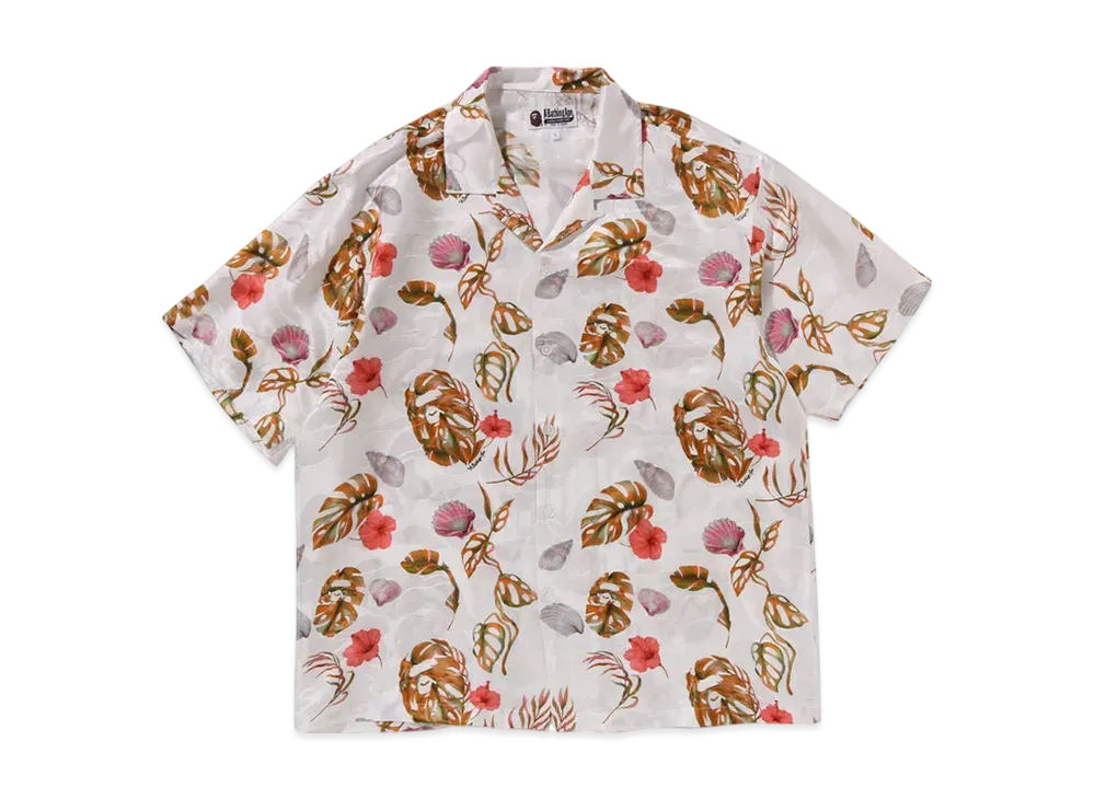 A BATHING APE Vacation Pattern Open Collar Ss Shirt "White"