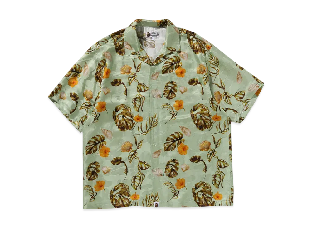 A BATHING APE Vacation Pattern Open Collar Ss Shirt "Green"