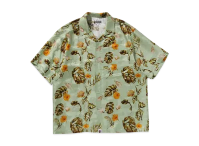 A BATHING APE Vacation Pattern Open Collar Ss Shirt "Green"