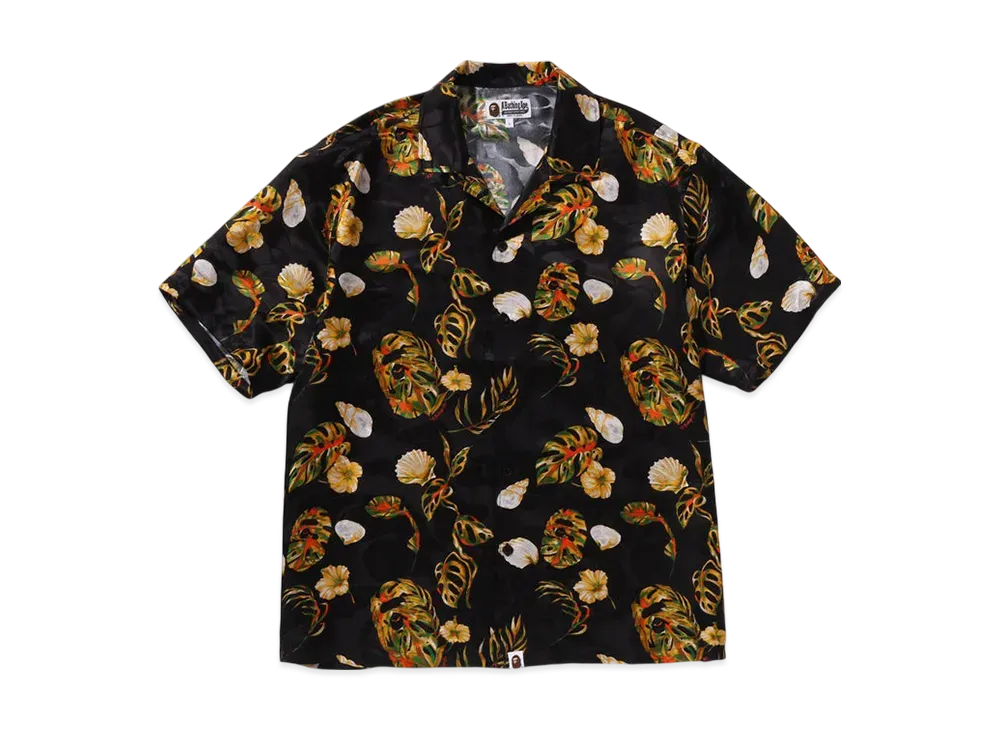 A BATHING APE Vacation Pattern Open Collar Ss Shirt "Black"