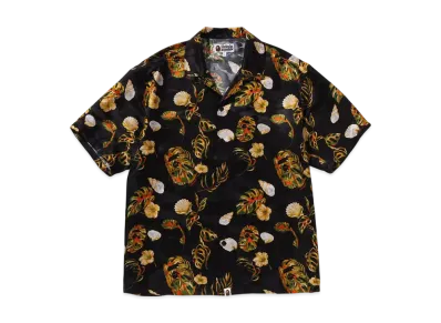 A BATHING APE Vacation Pattern Open Collar Ss Shirt "Black"