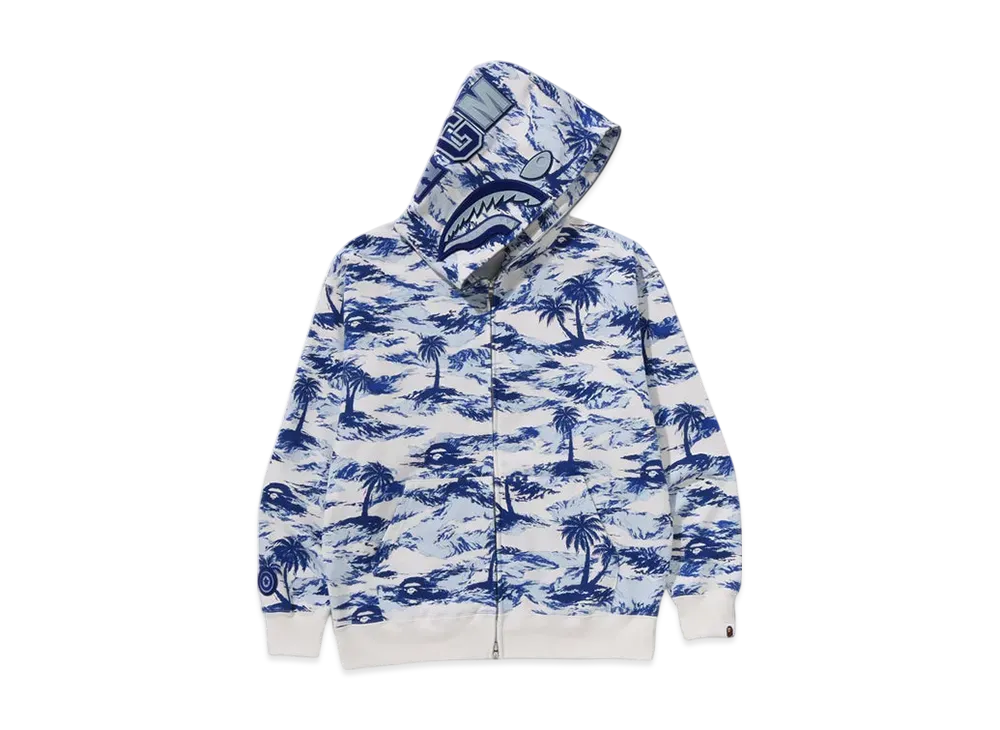 A BATHING APE Palm Tree Camo Relaxed Fit Shark Full Zip Hoodie "Blue"