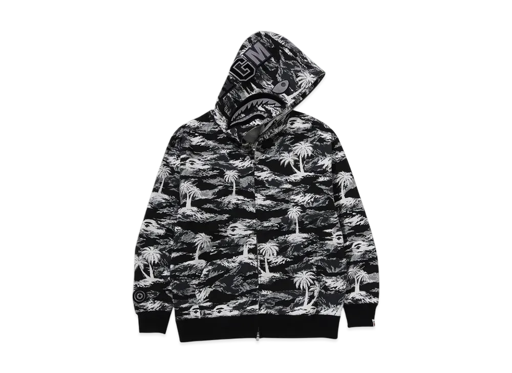 A BATHING APE Palm Tree Camo Relaxed Fit Shark Full Zip Hoodie "Black"