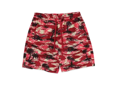 A BATHING APE Palm Tree Camo Relaxed Fit Beach Shorts "Red"