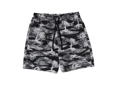 A BATHING APE Palm Tree Camo Relaxed Fit Beach Shorts "Black"