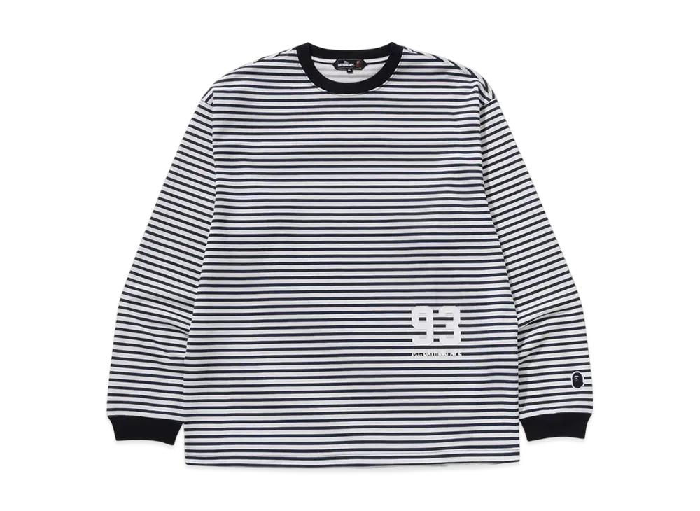A BATHING APE Stripe LS Print Tee "Navy"