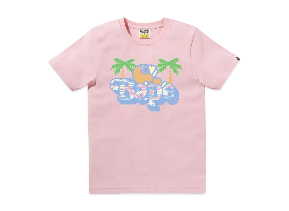 A BATHING APE Palm Tree Pattern Milo On Bape Tee "Pink"