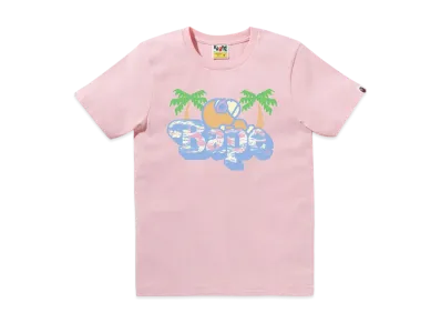 A BATHING APE Palm Tree Pattern Milo On Bape Tee "Pink"