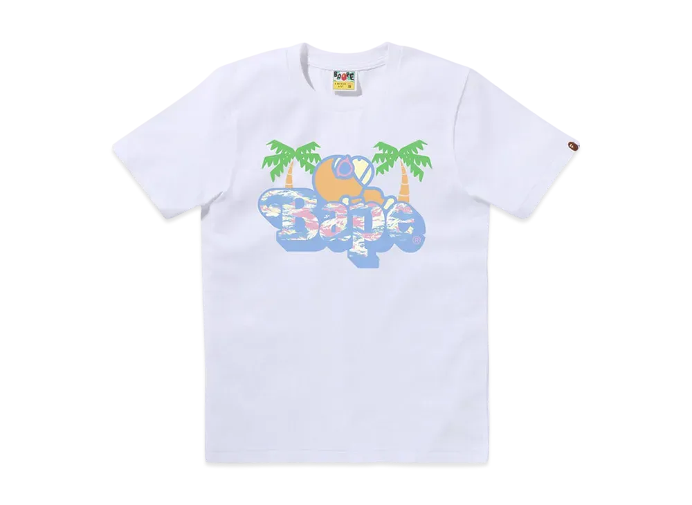 A BATHING APE Palm Tree Pattern Milo On Bape Tee "White"