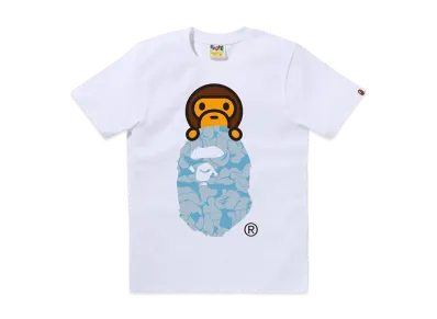 A BATHING APE Solid Camo Milo On Ape Head Tee "White/Sax"