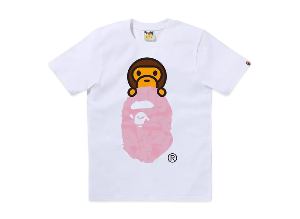 A BATHING APE Solid Camo Milo On Ape Head Tee "White/Pink"