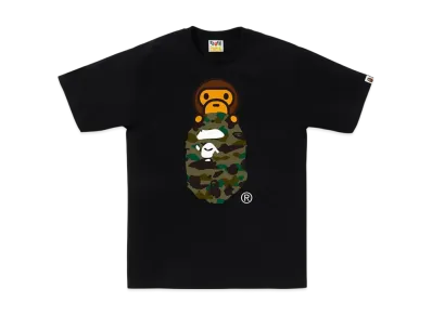 A BATHING APE 1ST Camo Milo On Ape Head Tee "Black/Green"
