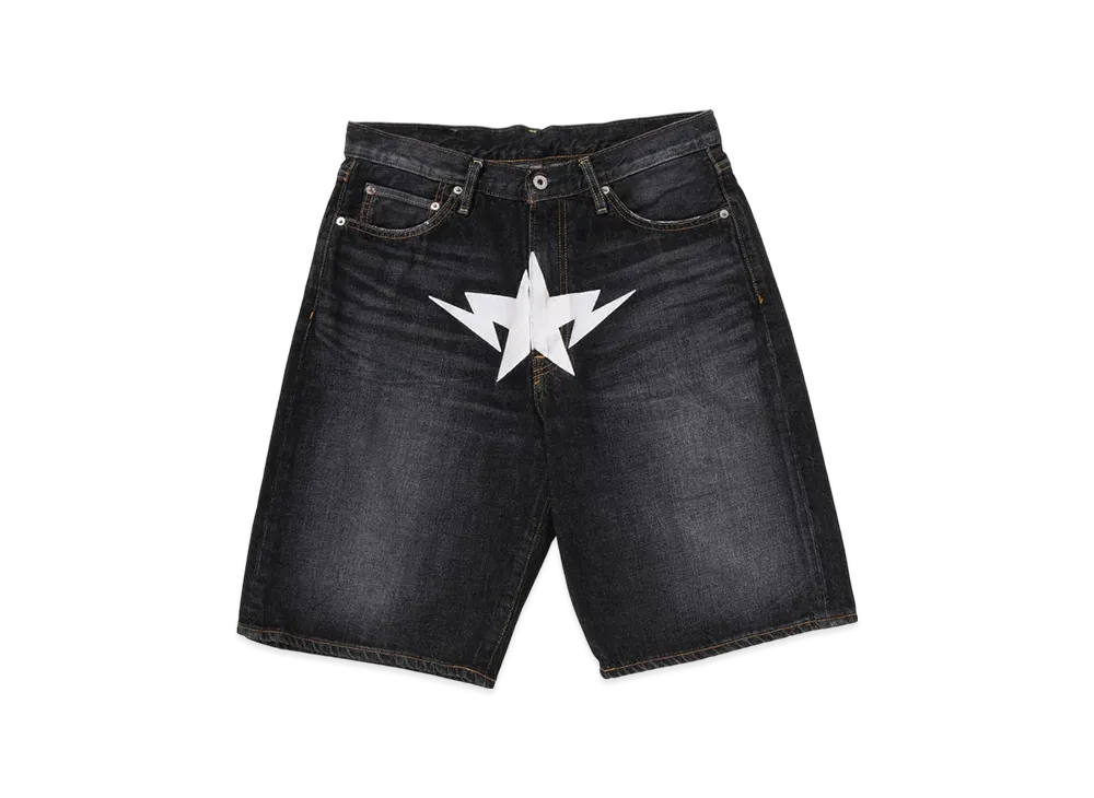 アベイシングエイプ ツインスタ リラックスフィット デニムショーツ "ブラック"