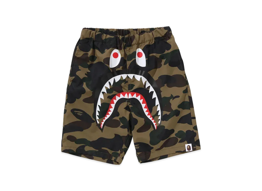 A BATHING APE 1ST Camo Shark Beach Shorts "Green"