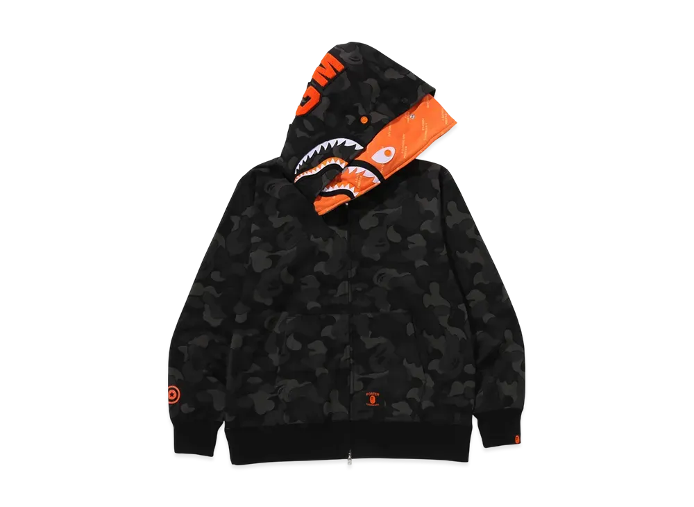 A BATHING APE x PORTER STAND Bape X Porter Stand Shark Full Zip Double Hoodie "Black"