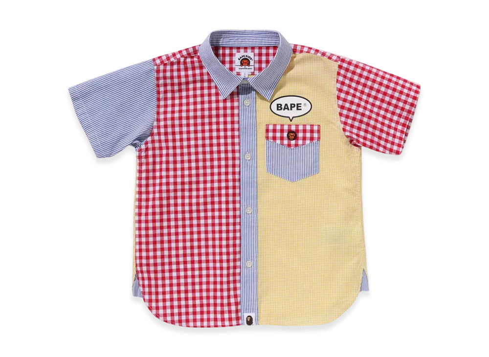 A BATHING APE Multi Check One Point Ss Shirt "Yellow"