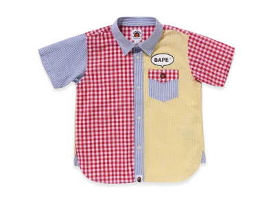 A BATHING APE Multi Check One Point Ss Shirt "Yellow"