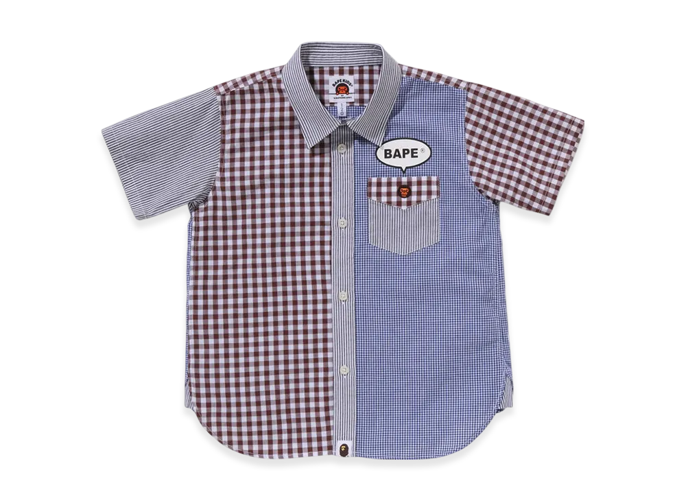 A BATHING APE Multi Check One Point Ss Shirt "Blue"