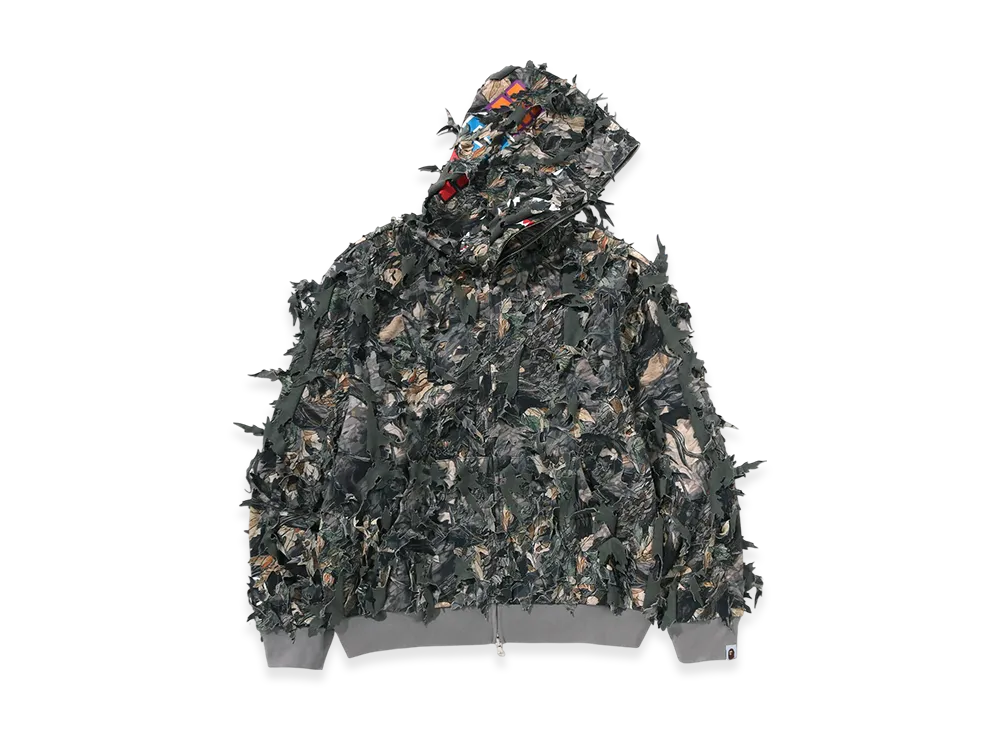 A BATHING APE Tree Edge Camo Laser Cut Cropped Shark Full Zip Hoodie "Brown"