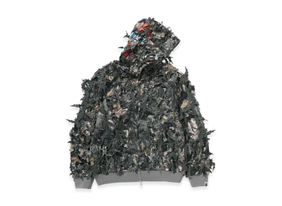 A BATHING APE Tree Edge Camo Laser Cut Cropped Shark Full Zip Hoodie "Brown"
