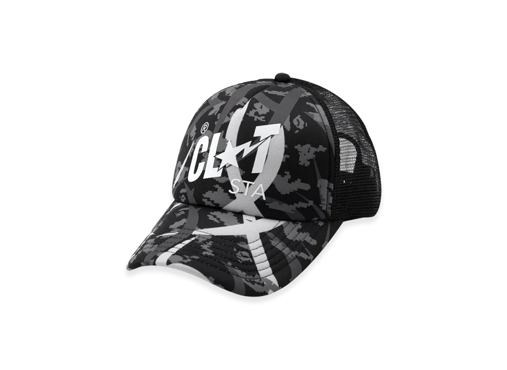 A BATHING APE x CLOT Egra Camo Trucker Cap "Black"
