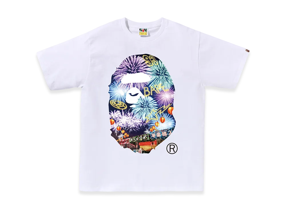 A BATHING APE Firework Ape Head Photo Tee "White"