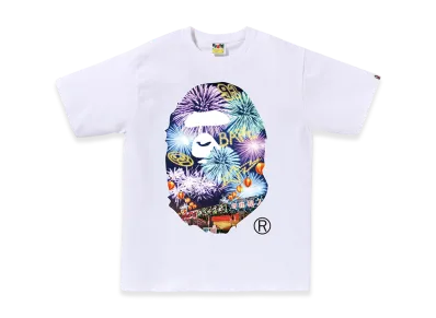 A BATHING APE Firework Ape Head Photo Tee "White"