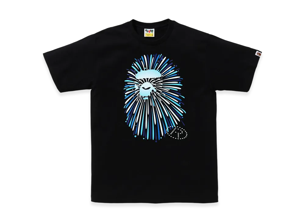 A BATHING APE Ape Head Firework Tee #1 "Balck/Blue"