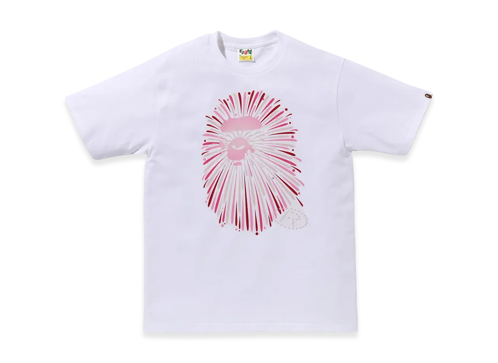 A BATHING APE Ape Head Firework Tee #1 "White/Pink"