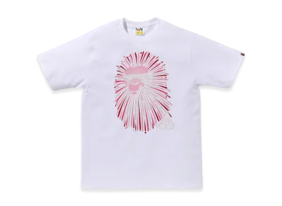 A BATHING APE Ape Head Firework Tee #1 "White/Pink"