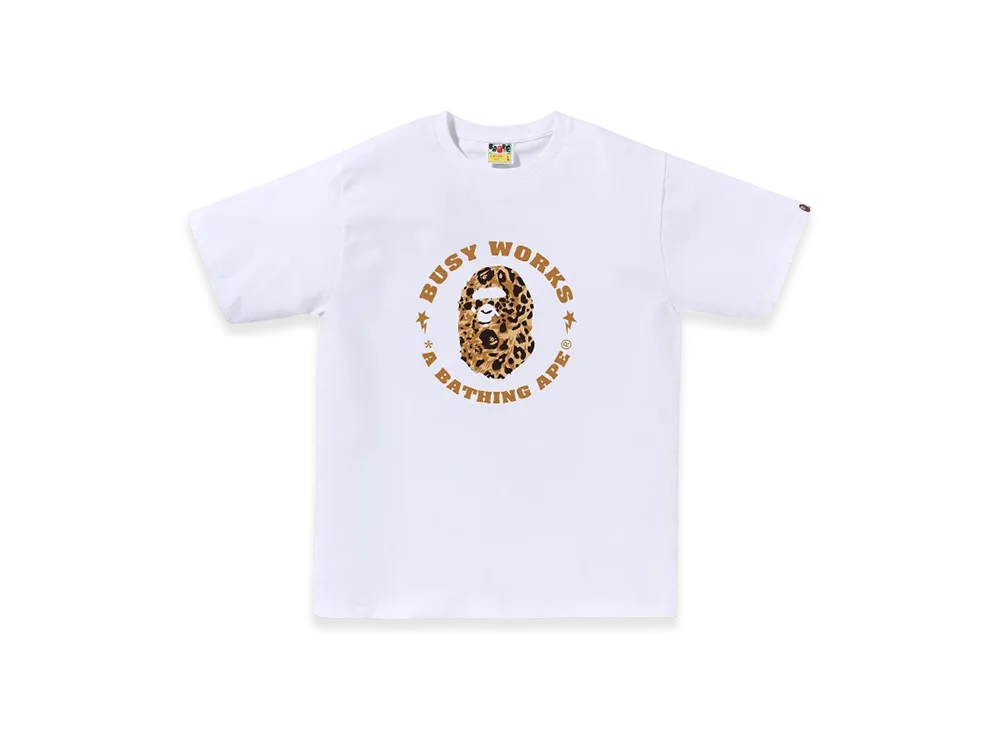 A BATHING APE Wild Leopard Pattern Busy Works Sta Tee "White"