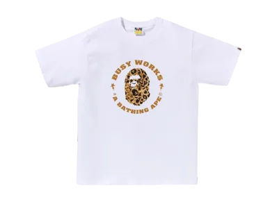 A BATHING APE Wild Leopard Pattern Busy Works Sta Tee "White"